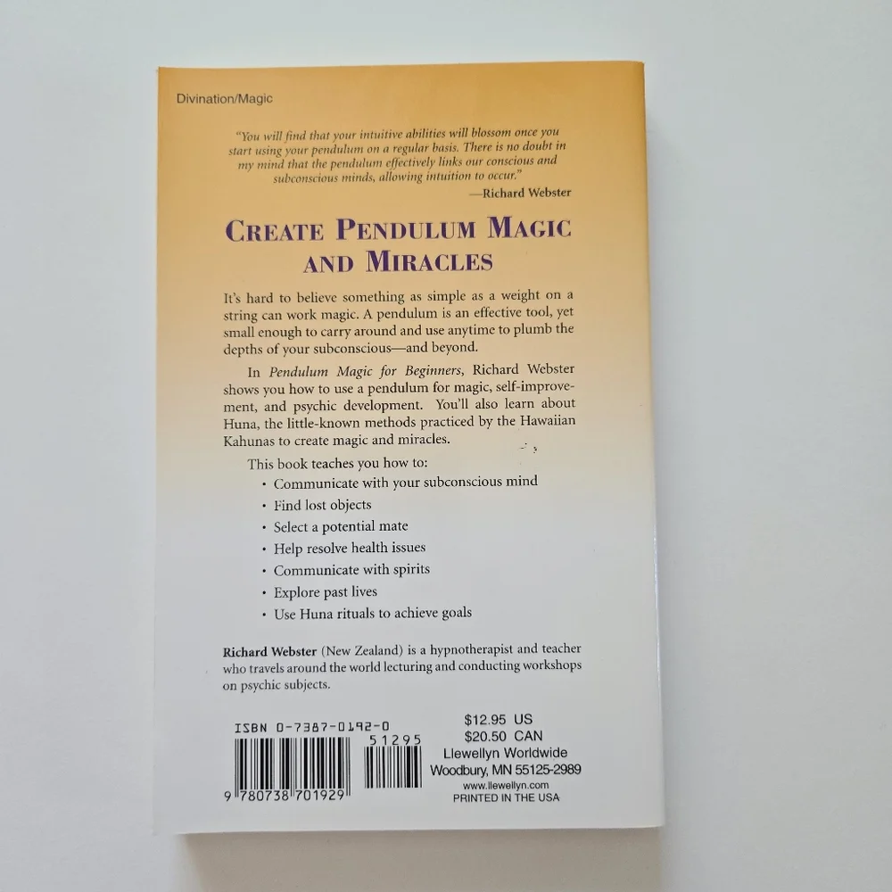 Pendulum Magic for Beginners Richard Webster 1st ed 6th Printing Llewellyn 2006